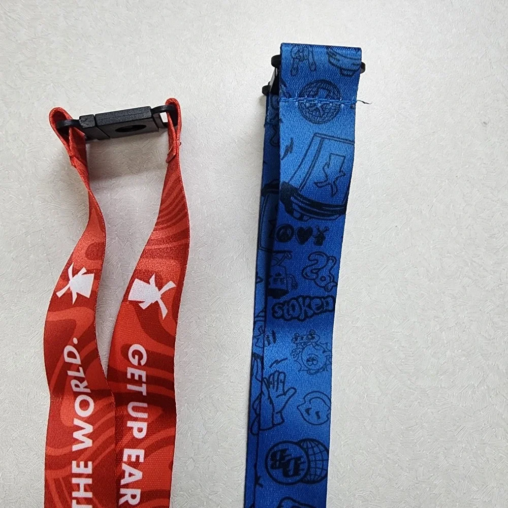 Set Of 2 Dutch Bros Pin and Lanyards 6/25/26 Red/Blue Lightning Bolt Always Stok
